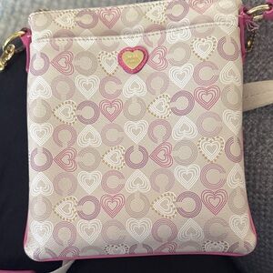 Coach Pink and Cream Heart Pattern Crossbody Bag